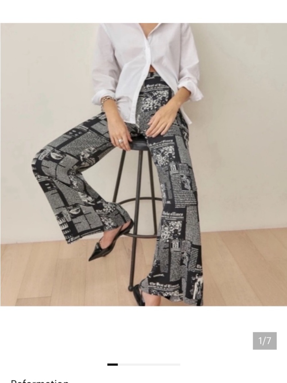 Reformation Sorrenti Black and White Text-Print Wide-Leg Pants